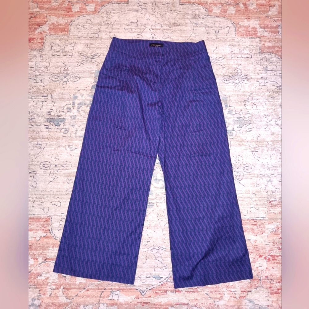 Piazza Sempione Navy Purple crop wide leg Women's pants Size 44 US size 8